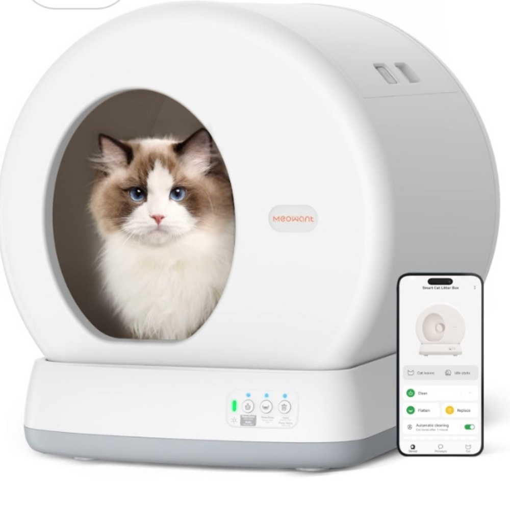 Automatic Cat Litter Box in White grey base Bluetooth compatible